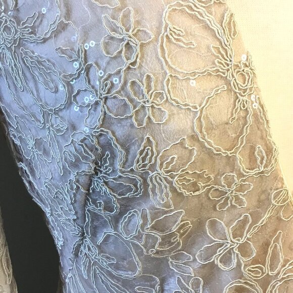 Tadashi Sho Tan Plunge V-Neck LS Lined Embroidered Lace Mini Dress 12 NWT - Picture 4 of 9